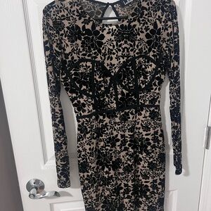 Lulu's Black and Tan Long Sleeve Floral Dress